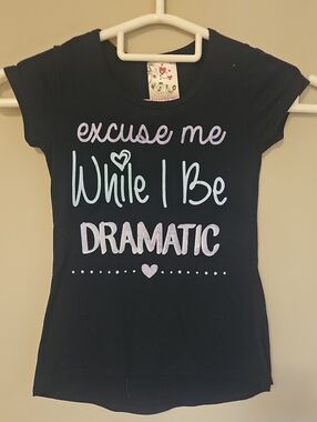 Girls Size 5 Navy Short Sleeve Tee Excuse Me While I Be Dramatic JENNA & JESSIE